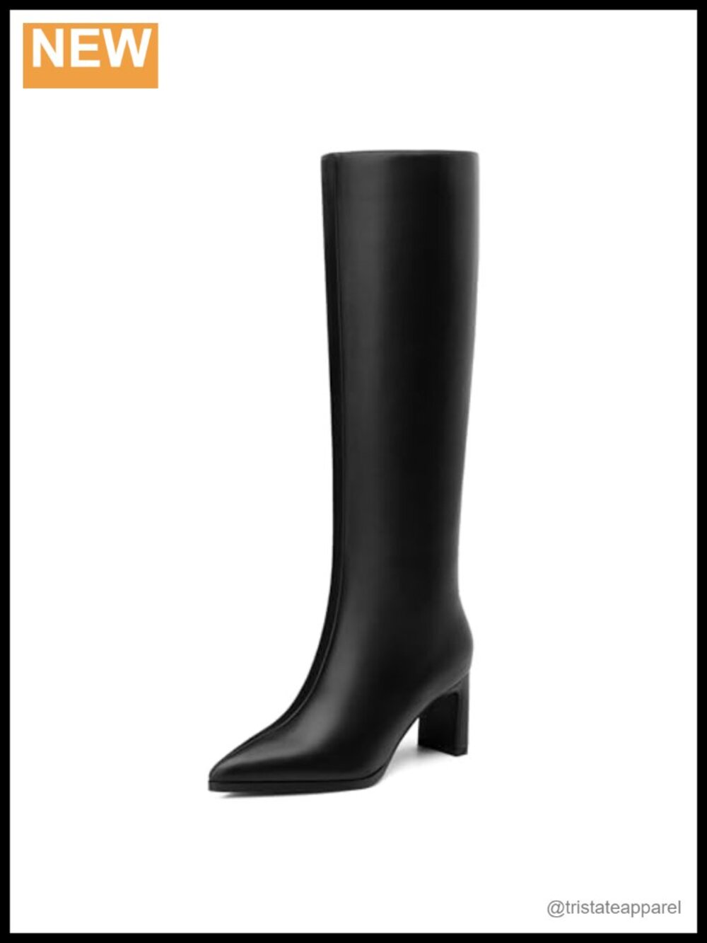 Women's Knee High Chunky Heel Pointed Toe Boots Faux Leather Zip